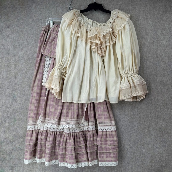 True VTG Prairie Dress Blouse & Skirt Lace Ruffle Edwardian‎ Victorian Cottage